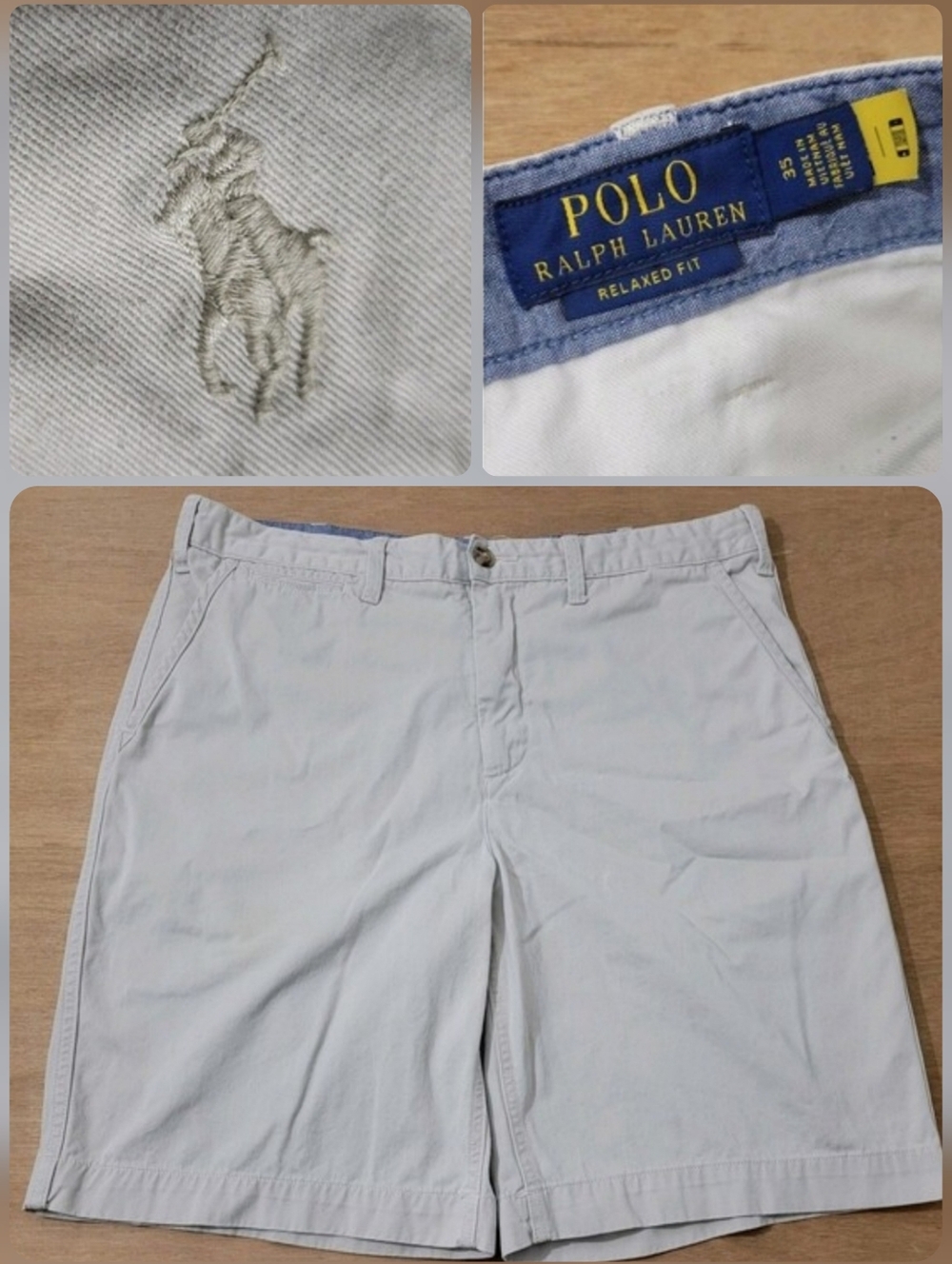 Polo Ralph Lauren Chino Shorts Size 35 Relaxed Fit 9" Inseam Biege Pony Logo